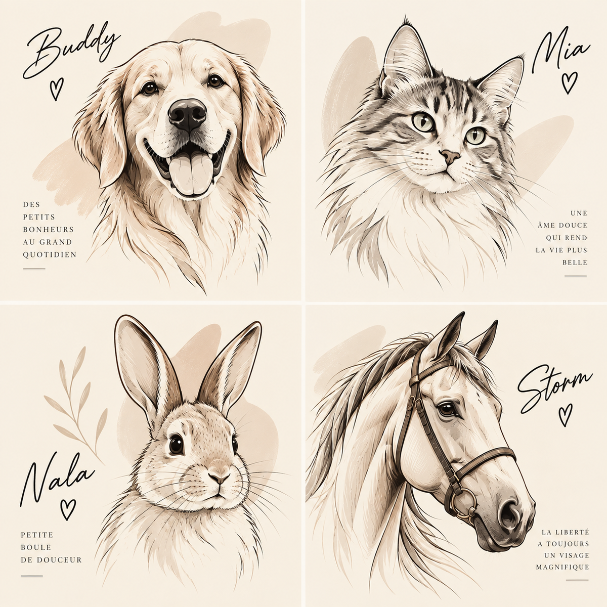 Portrait Personnalisé Chien & Chat - Illustration Unique à partir de votre Photo