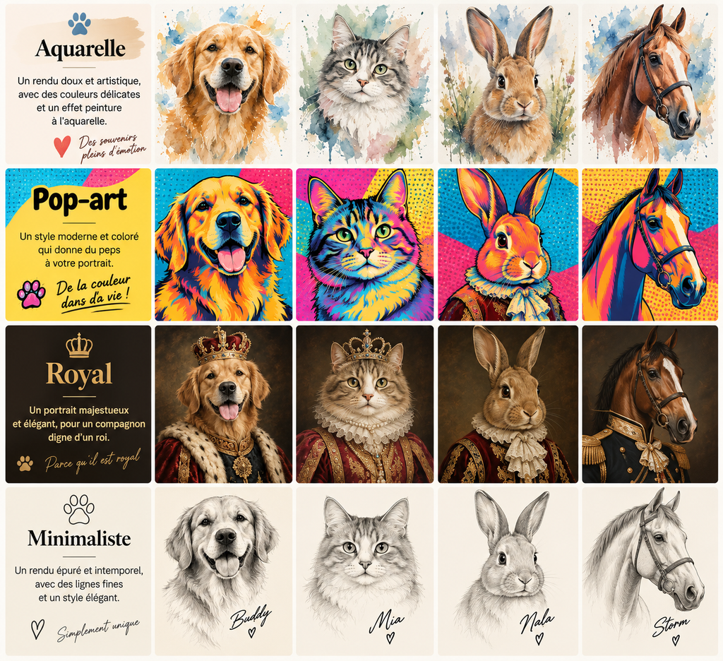 Portrait Personnalisé Chien & Chat - Illustration Unique à partir de votre Photo