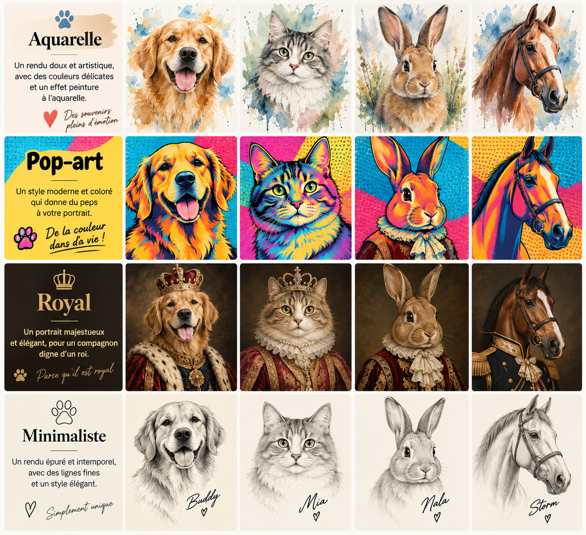 Portrait Personnalisé Chien & Chat - Illustration Unique à partir de votre Photo