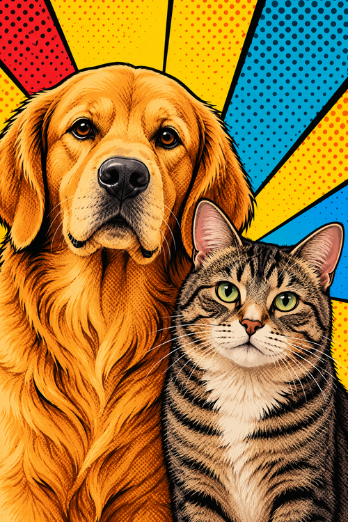 Portrait Personnalisé Chien & Chat - Illustration Unique à partir de votre Photo